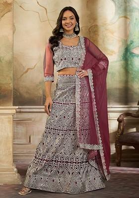 Orange Sequin Embroidered Lehenga Set With Dupatta