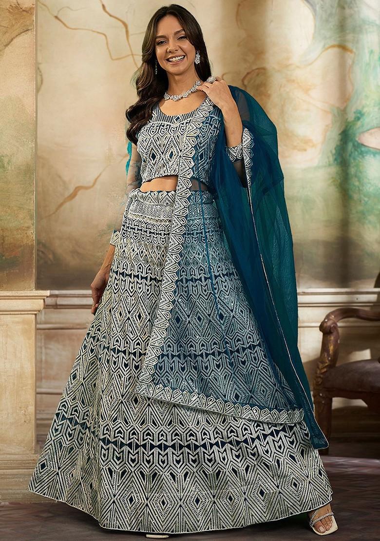 Green Sequin Embroidered Lehenga Set With Dupatta