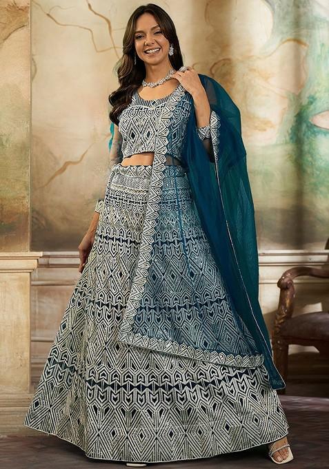 Green Sequin Embroidered Lehenga Set With Dupatta