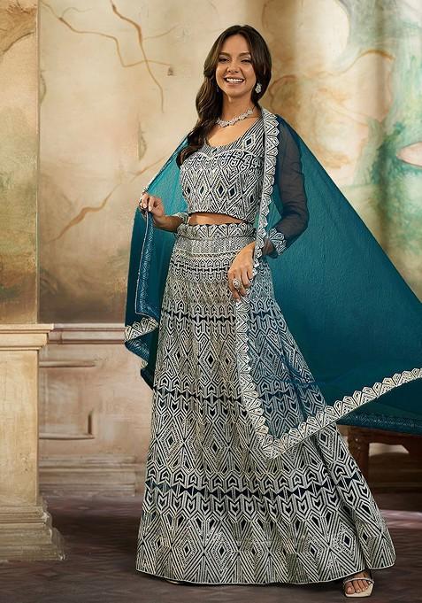 Green Sequin Embroidered Lehenga Set With Dupatta