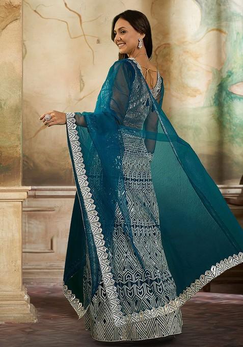 Green Sequin Embroidered Lehenga Set With Dupatta