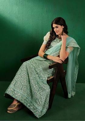 Green Sequin Embroidered Net Lehenga Set With Dupatta