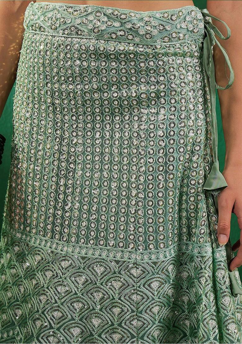 Green Sequin Embroidered Net Lehenga Set With Dupatta