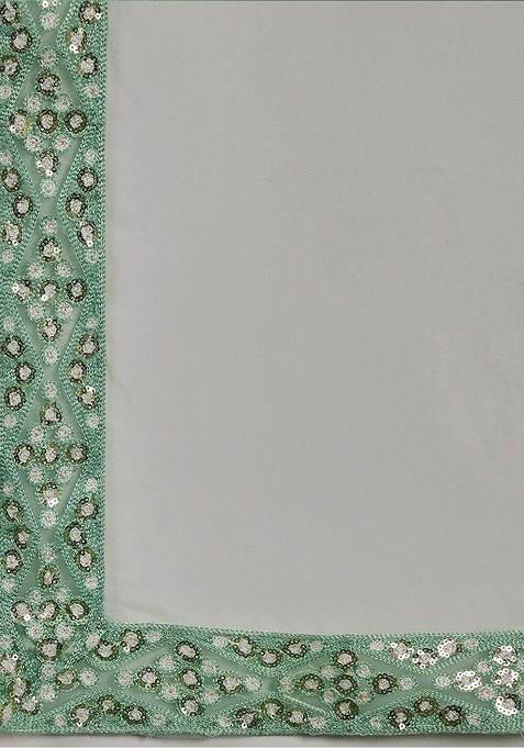 Green Sequin Embroidered Net Lehenga Set With Dupatta