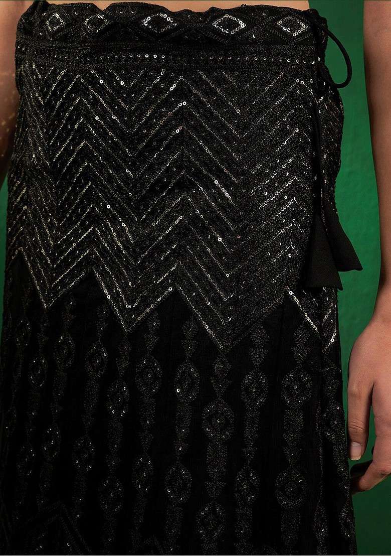 Black Sequin Embroidered Lehenga Set With Dupatta - Indya
