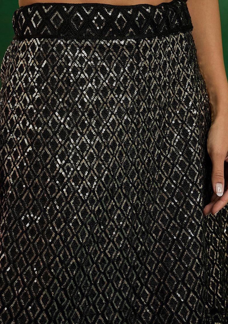 Black Sequin Embroidered Lehenga With Blouse And Dupatta