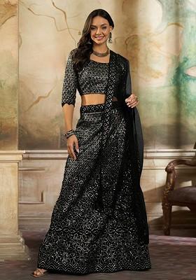 Black Sequin Embroidered Lehenga Set With Dupatta
