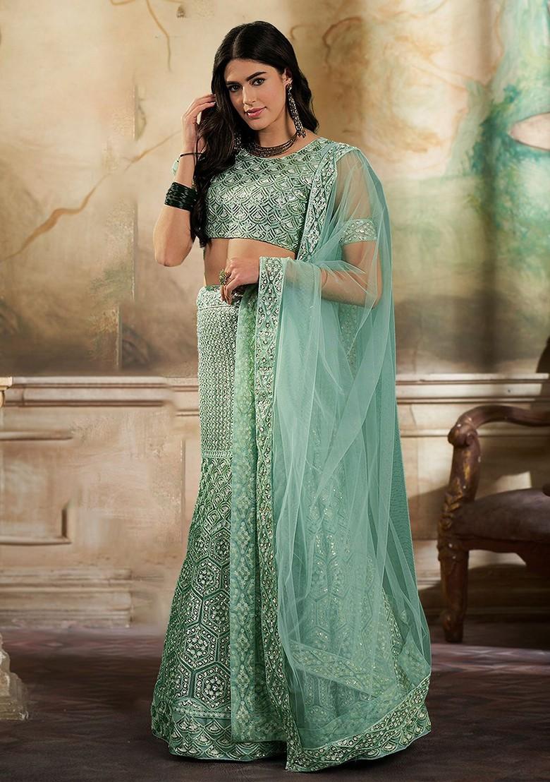 Green Sequin Embroidered Lehenga Set With Dupatta