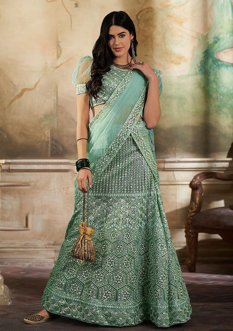 Green Sequin Embroidered Lehenga Set With Dupatta