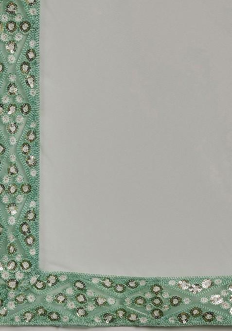 Green Sequin Embroidered Lehenga Set With Dupatta