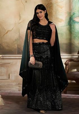 Black Sequin Embroidered Lehenga Set With Dupatta