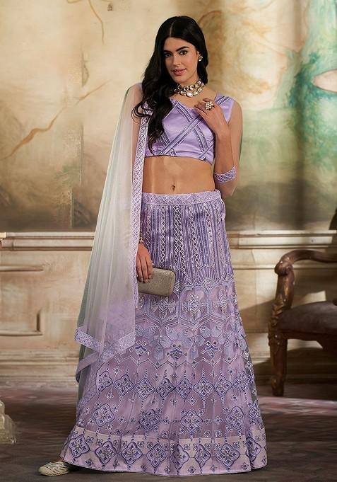 Purple Sequin Embroidered Lehenga Set With Dupatta
