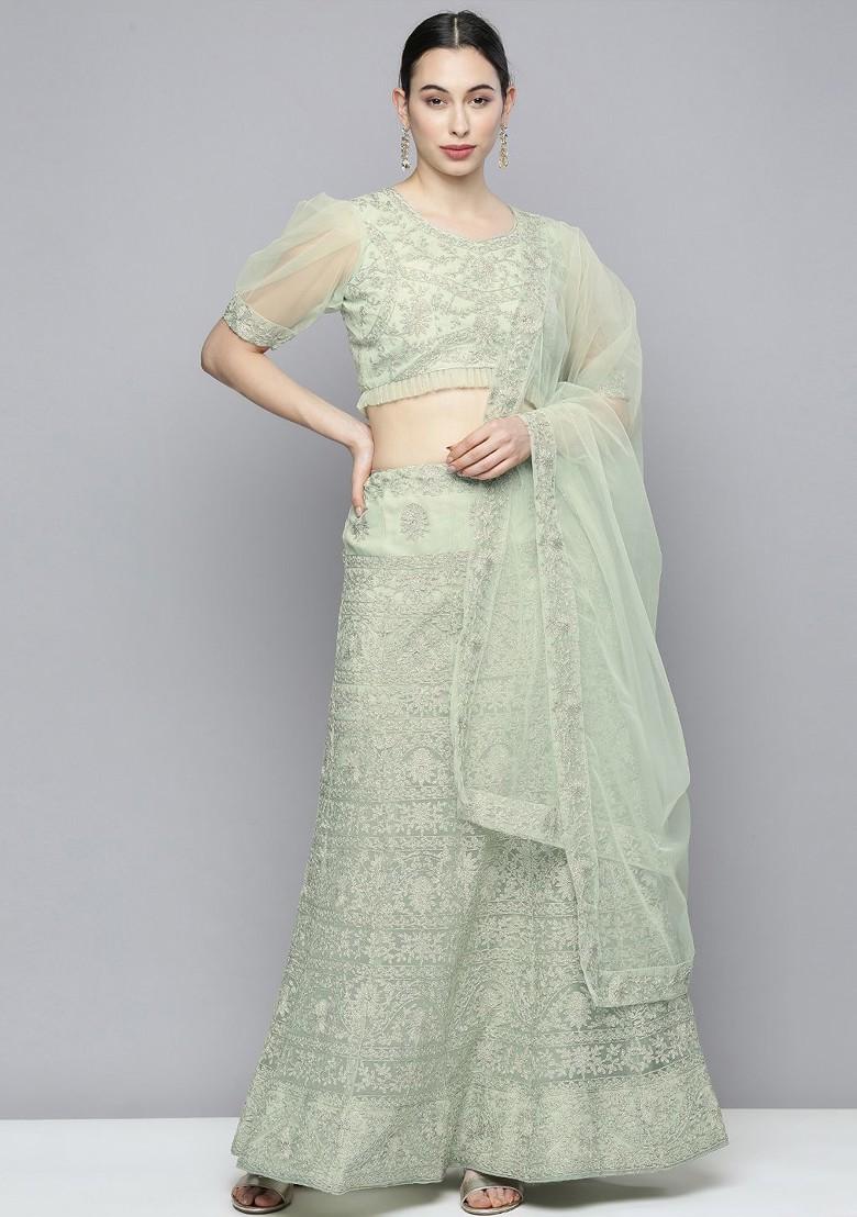 Green Embroidered Lehenga Set With Dupatta