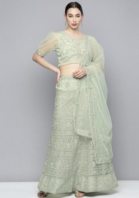 Green Embroidered Lehenga Set With Dupatta