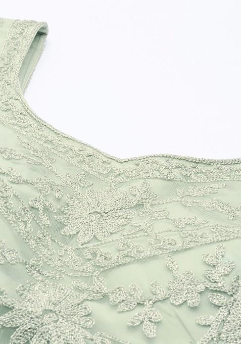 Green Embroidered Lehenga Set With Dupatta