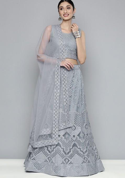 Green Sequin Embroidered Lehenga Set With Dupatta