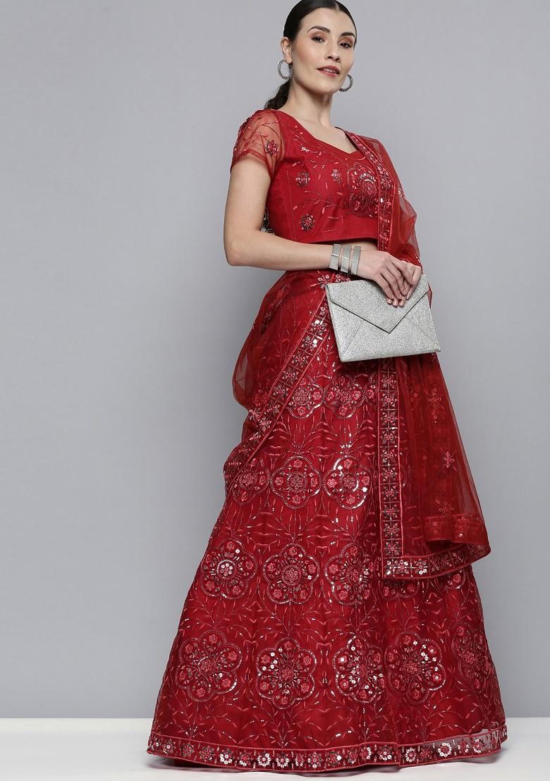 Maroon Embroidered Lehenga With Blouse And Dupatta