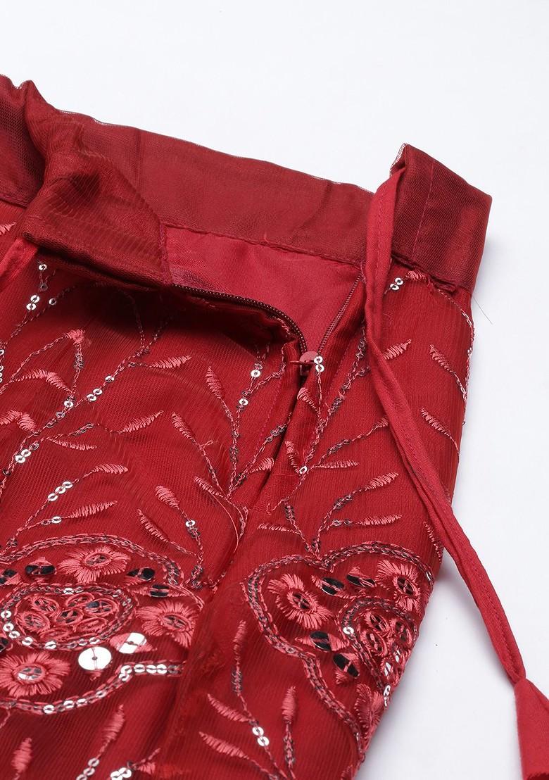 Maroon Embroidered Lehenga With Blouse And Dupatta