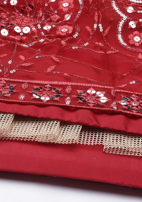 Maroon Embroidered Lehenga With Blouse And Dupatta