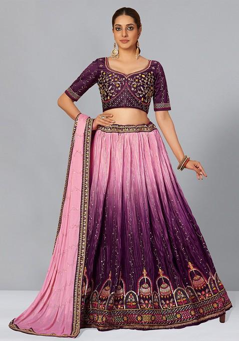 Pink Sequin Embroidered Lehenga Set With Dupatta