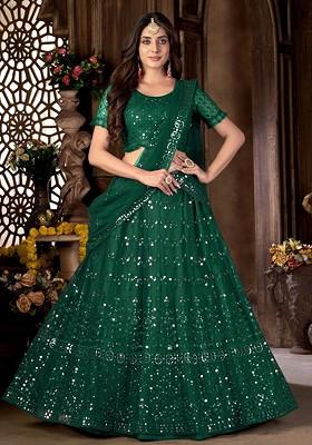 Green Sequin Embroidered Lehenga Set With Dupatta