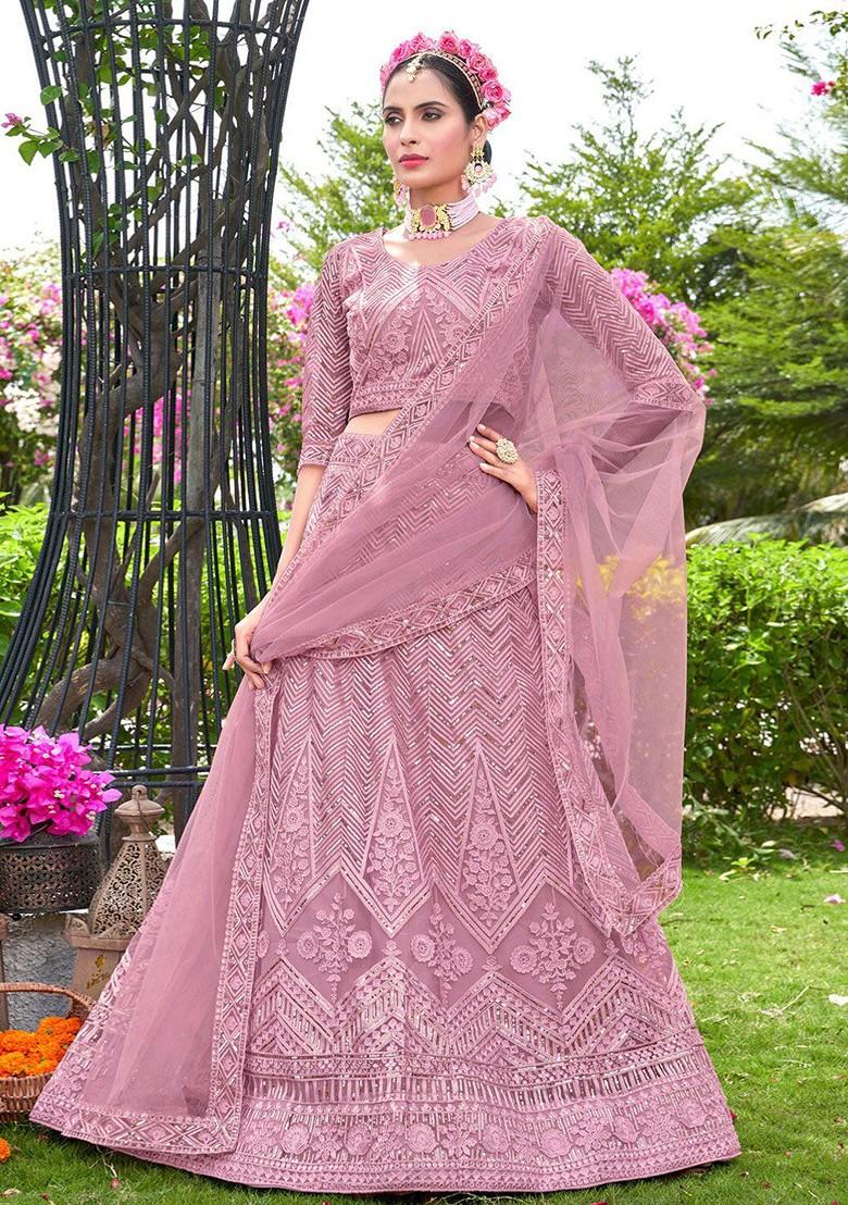 Lavender Sequin Lehenga Set With Dupatta - Indya