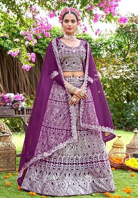 Purple Ethnic Motifs Sequin Embroidered Lehenga Set With Dupatta