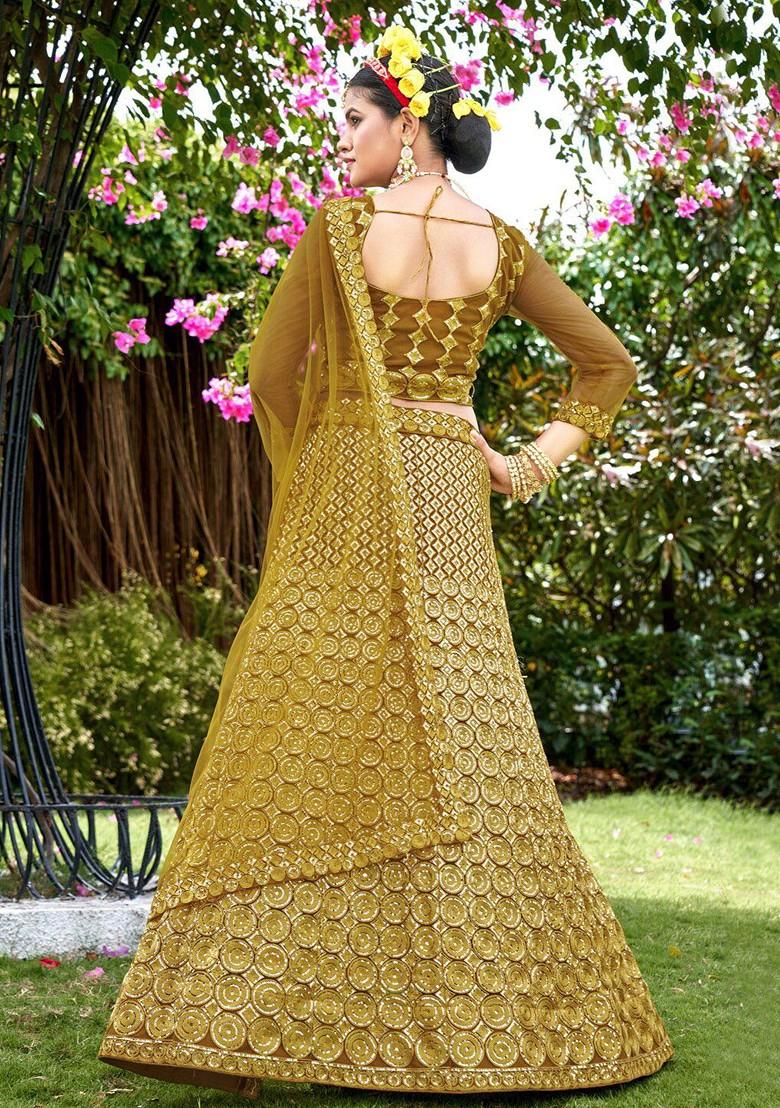 Yellow Ethnic Motifs Sequin Embroidered Lehenga Set With Dupatta