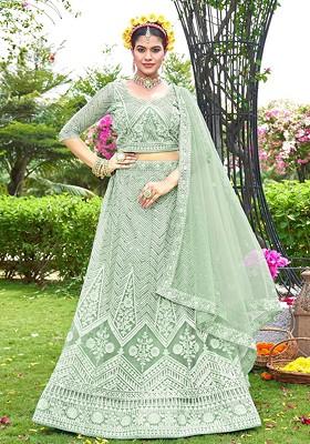 Green Ethnic Motifs Sequin Embroidered Lehenga Set With Dupatta