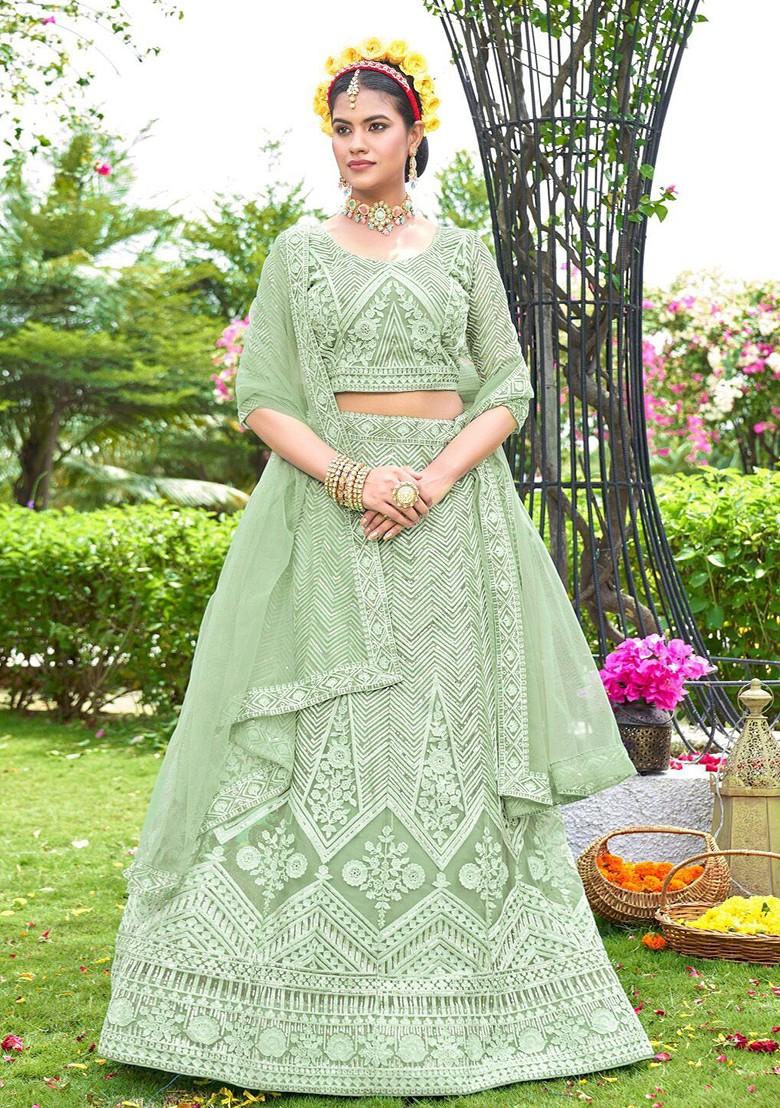 Green Ethnic Motifs Sequin Embroidered Lehenga Set With Dupatta