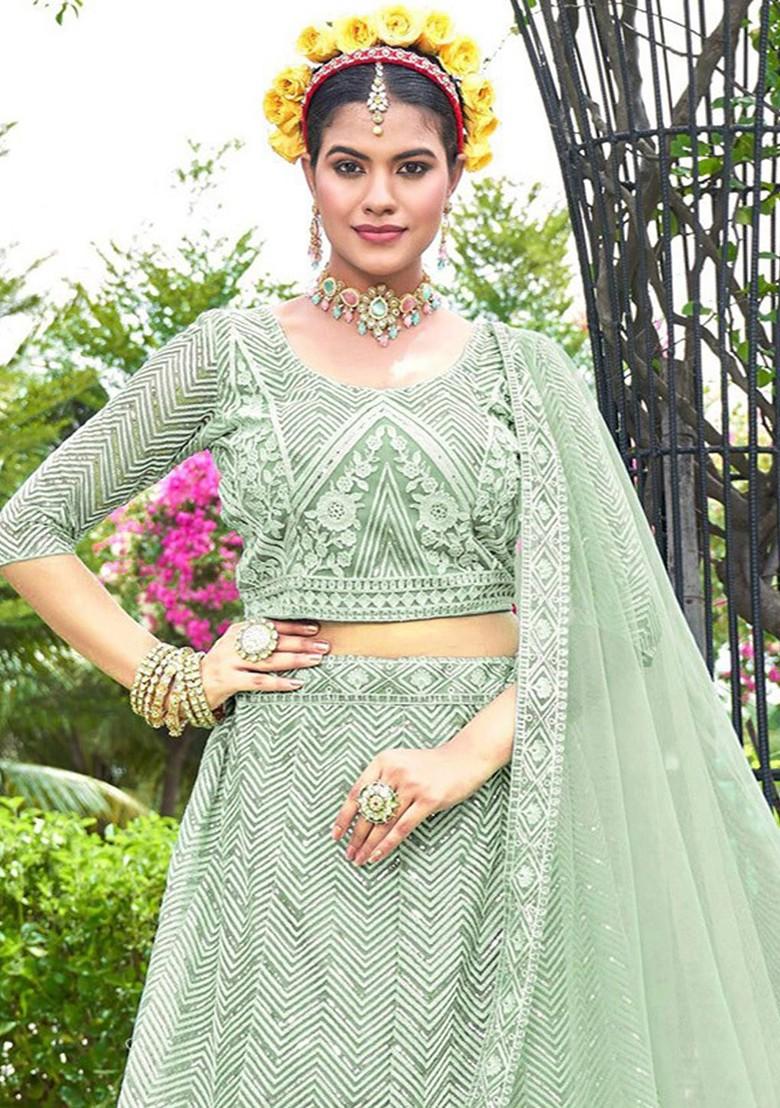 Green Ethnic Motifs Sequin Embroidered Lehenga Set With Dupatta
