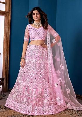 Pink Sequin Embroidered Lehenga Set With Dupatta