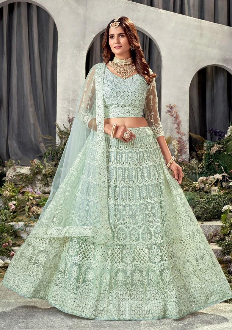 Green Sequin Embroidered Lehenga Set With Dupatta