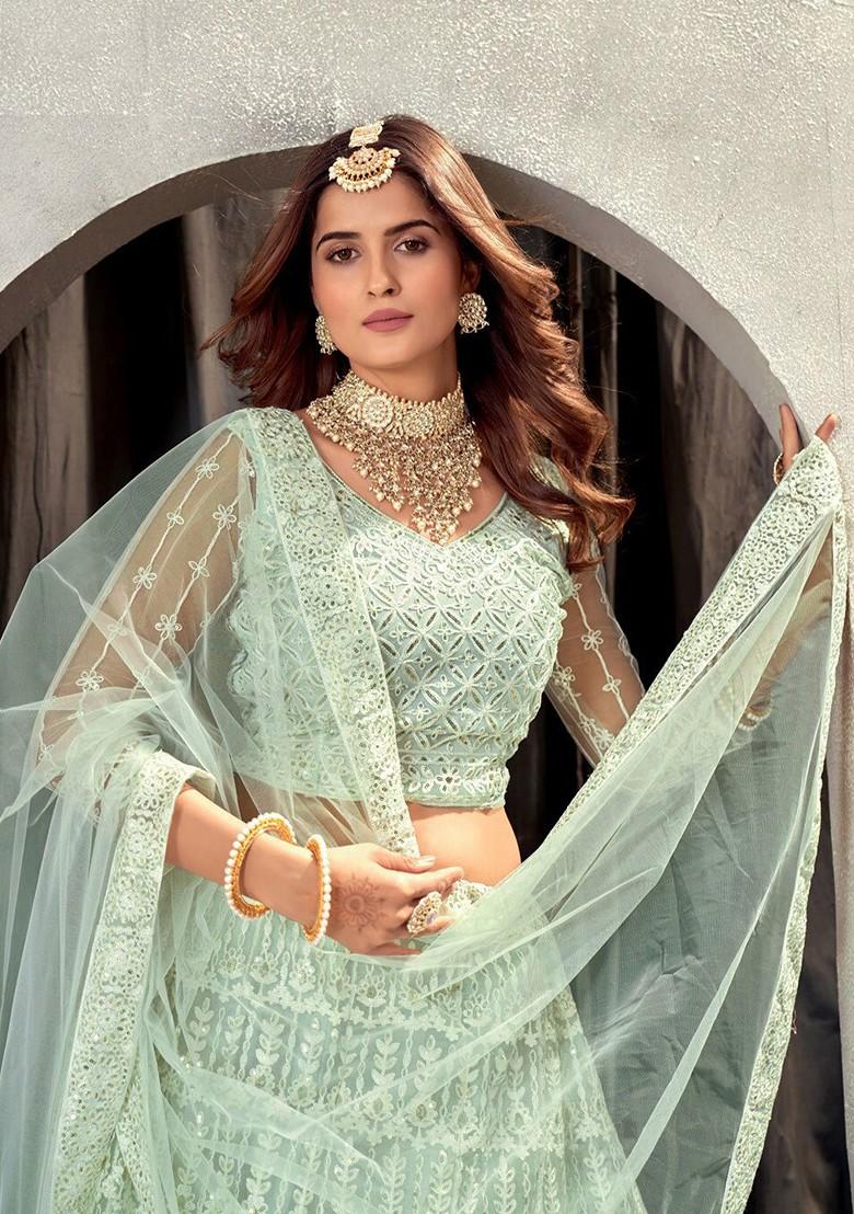 Green Sequin Embroidered Lehenga Set With Dupatta