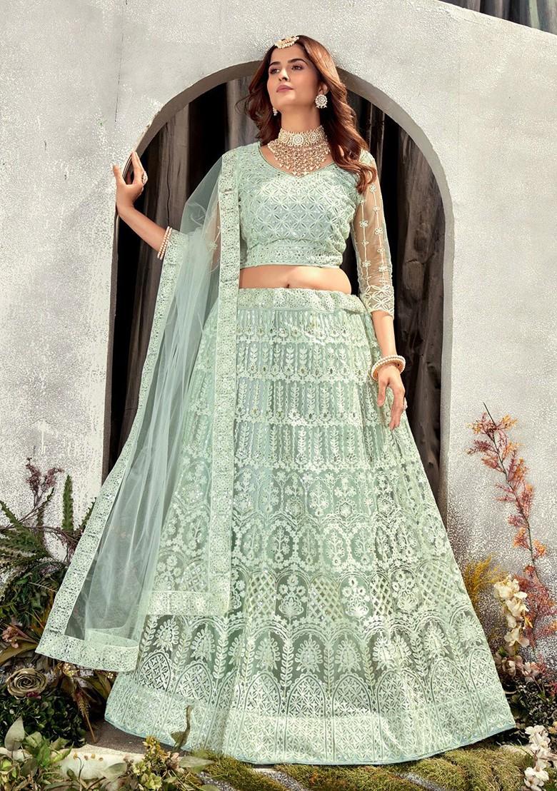 Green Sequin Embroidered Lehenga Set With Dupatta