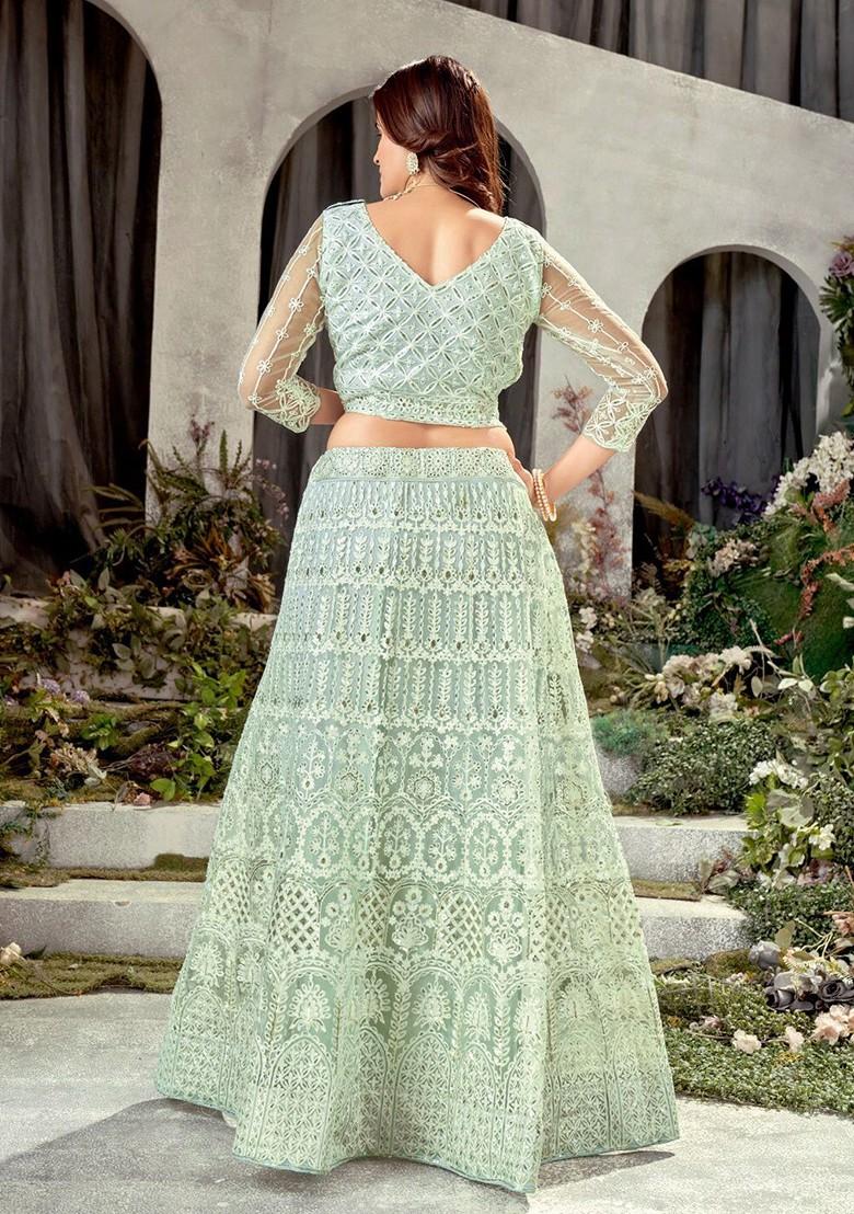 Green Sequin Embroidered Lehenga Set With Dupatta