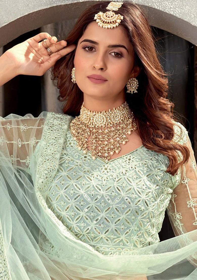 Green Sequin Embroidered Lehenga Set With Dupatta