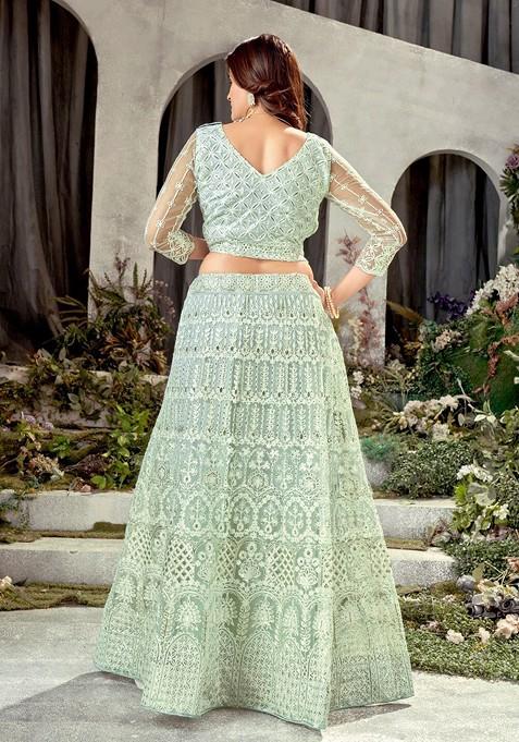 Green Sequin Embroidered Lehenga Set With Dupatta