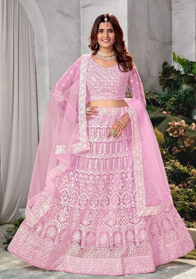 Pink Embellished Sequin Lehenga Set With Dupatta