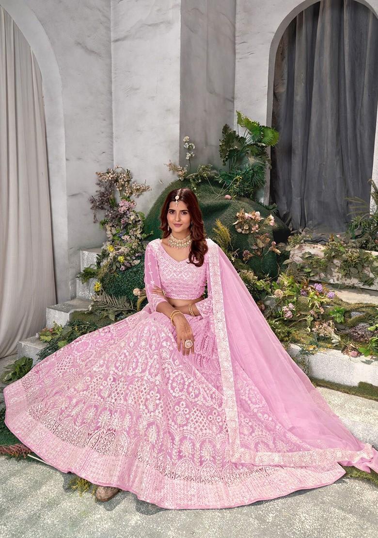 Pink Embellished Sequin Lehenga Set With Dupatta