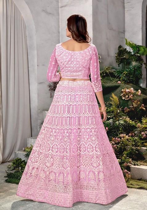 Pink Embellished Sequin Lehenga Set With Dupatta