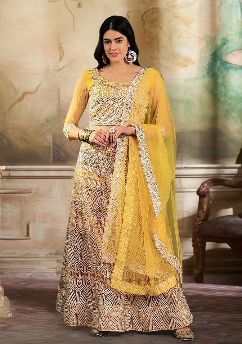 Yellow Sequin Embroidered Lehenga Set With Dupatta