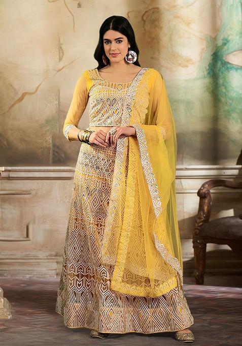 Yellow Sequin Embroidered Lehenga Set With Dupatta