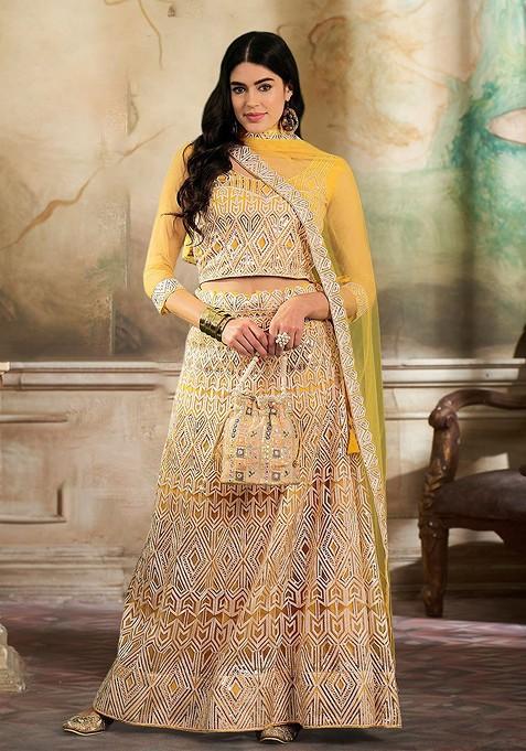 Yellow Sequin Embroidered Lehenga Set With Dupatta