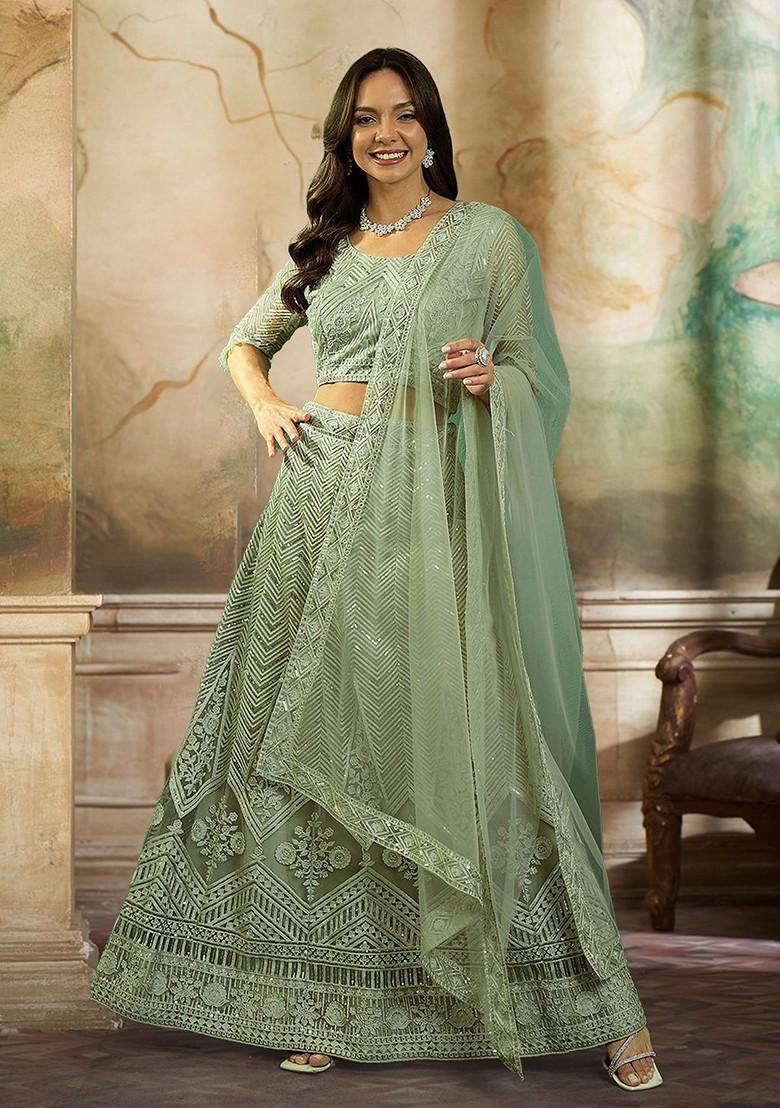 Green Sequin Embroidered Lehenga Set With Dupatta
