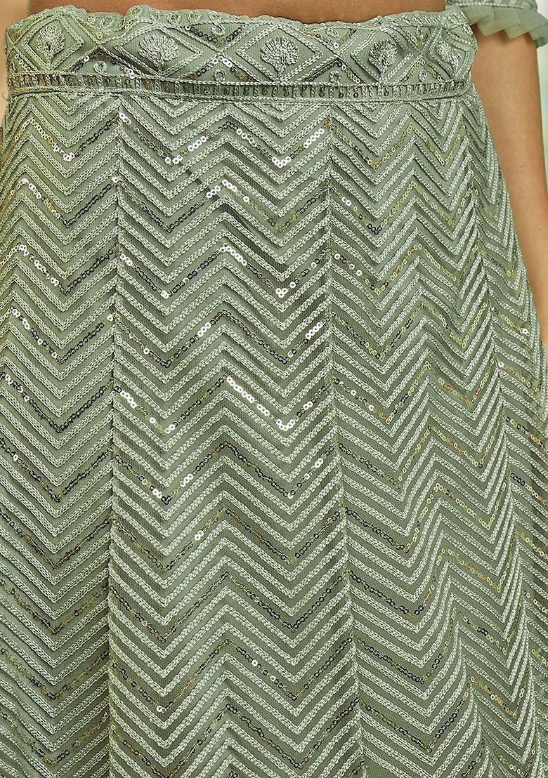 Green Sequin Embroidered Lehenga Set With Dupatta