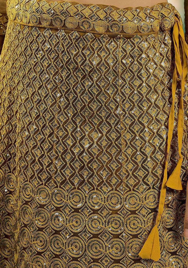 Yellow Sequin Embroidered Lehenga Set With Dupatta - Indya