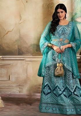 Blue Sequin Embroidered Lehenga Set With Dupatta