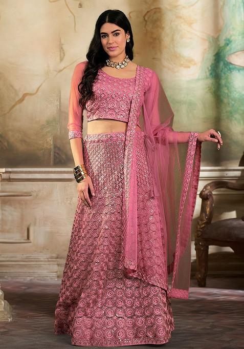 Pink Sequin Embroidered Lehenga Set With Dupatta