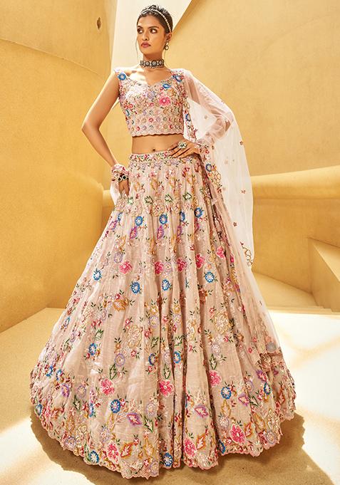 Rose Pink Embroidered Organza Lehenga Set